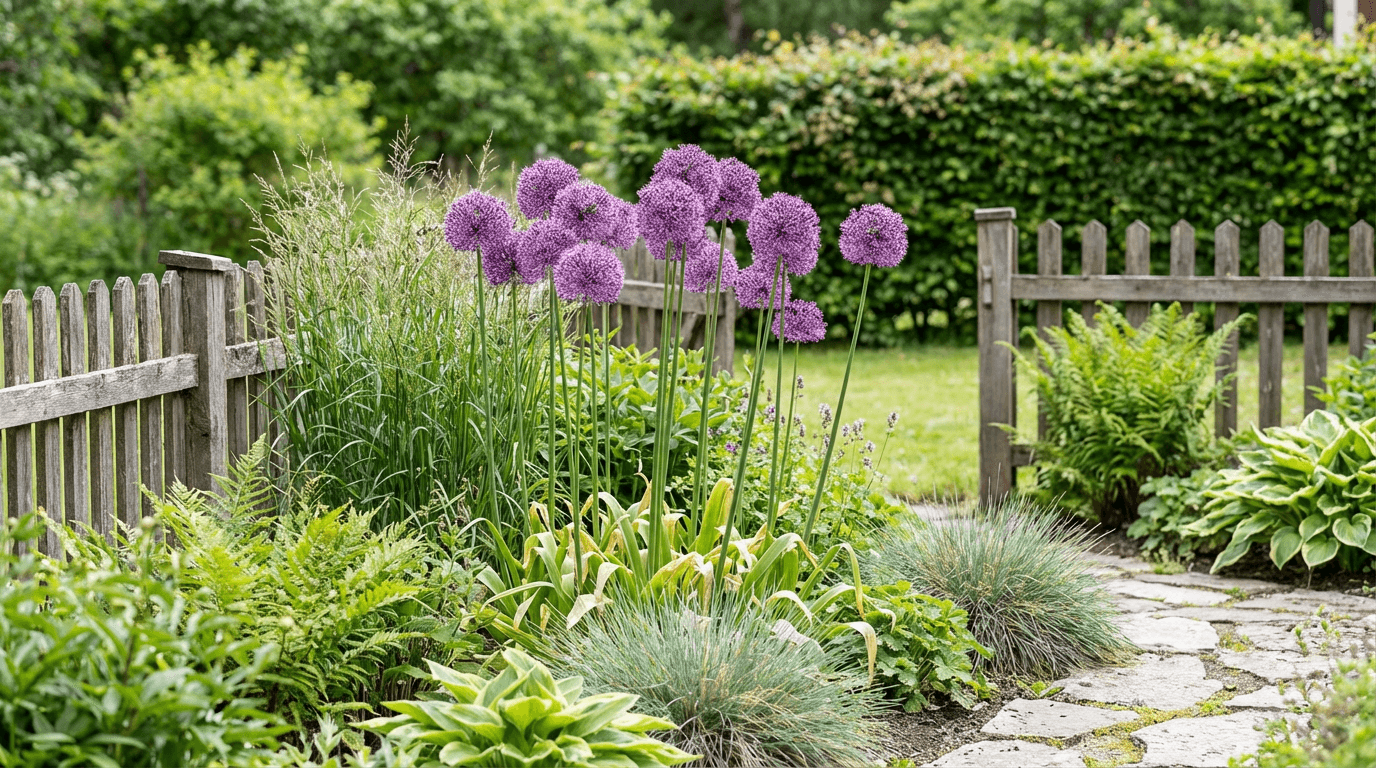 Kirgislök – lila blombollar på höga stjälkar