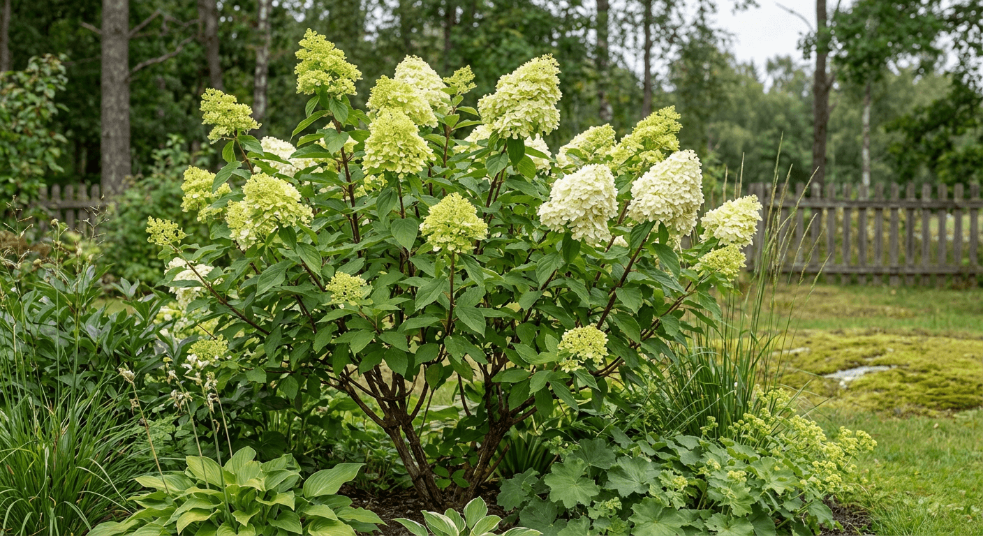Vipphortensia 'Limelight' – färgskiftande blomklasar