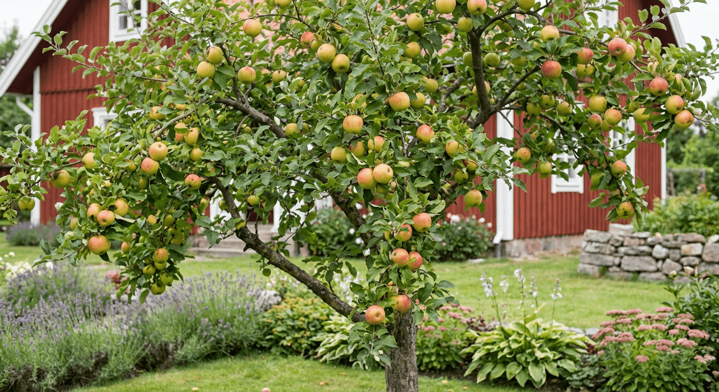 Äppelträd 'Discovery' – tidigt rödstrimmigt höstäpple med frisk smak