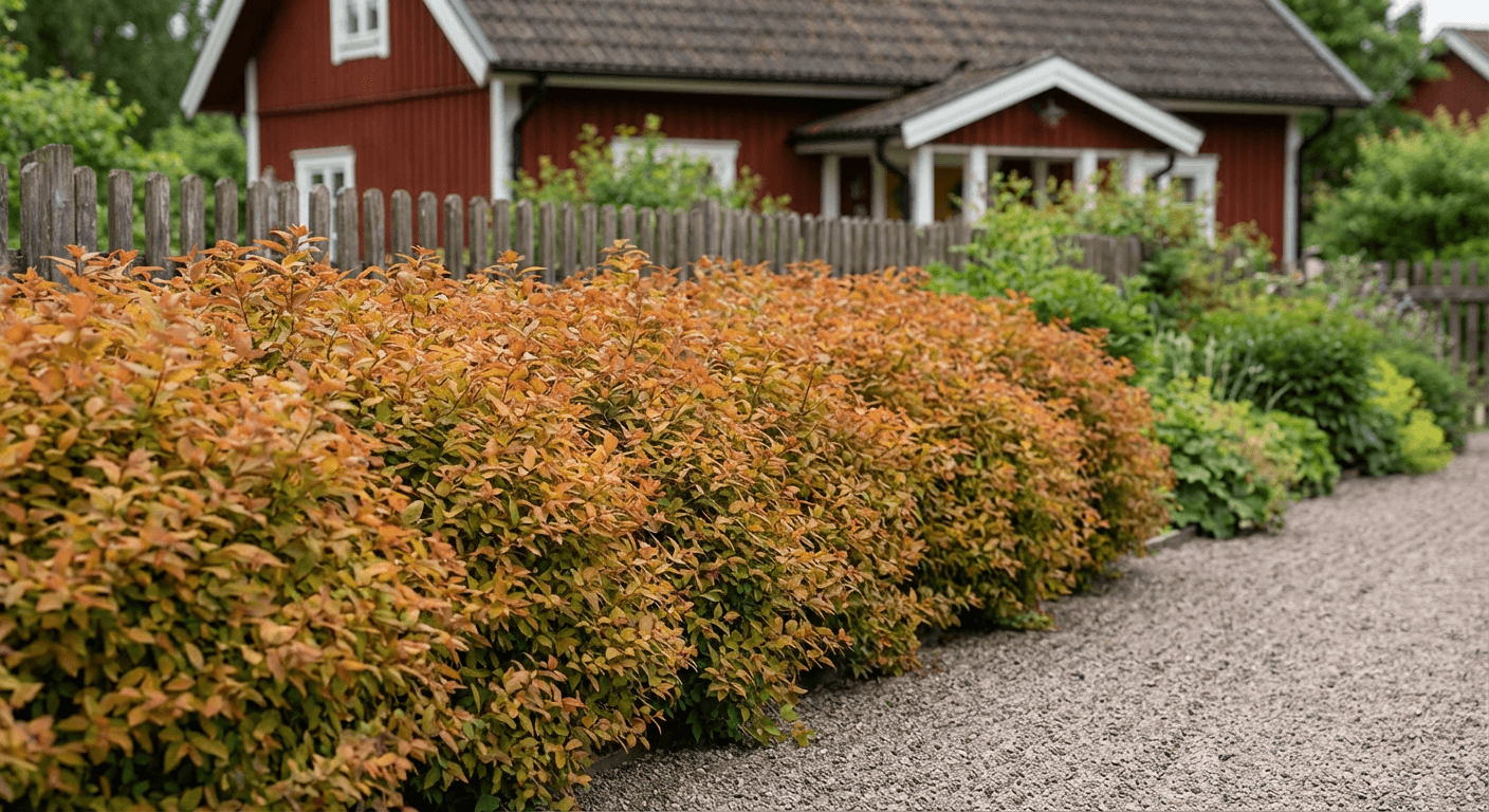 Praktspirea 'Goldflame' – häckväxt med färgskiftande löv