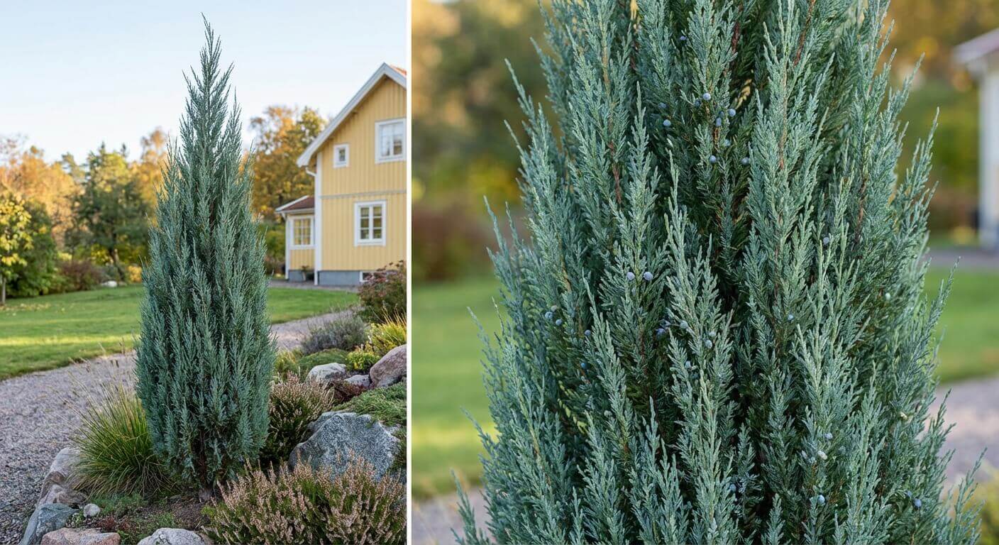 Röd-en 'Blue Arrow' – smal barrväxt för höjd