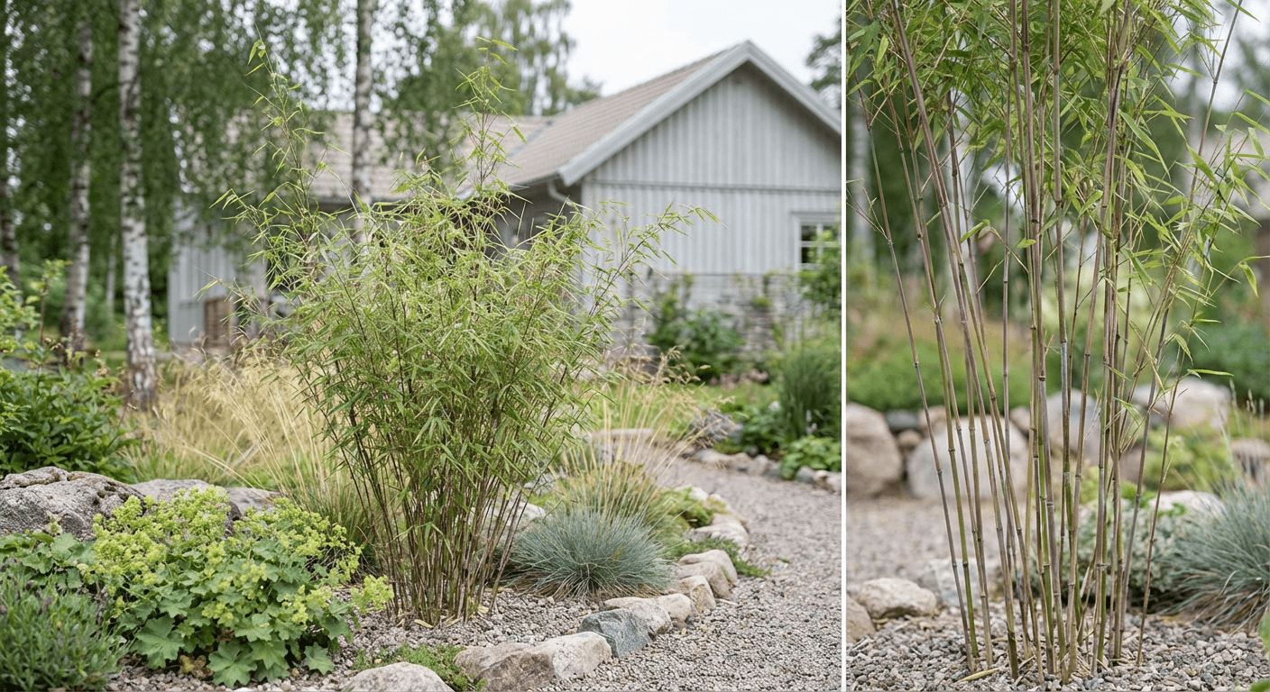 Rödbambu 'Jiuzhaigou 1' – rödskiftande bambu för halvskugga