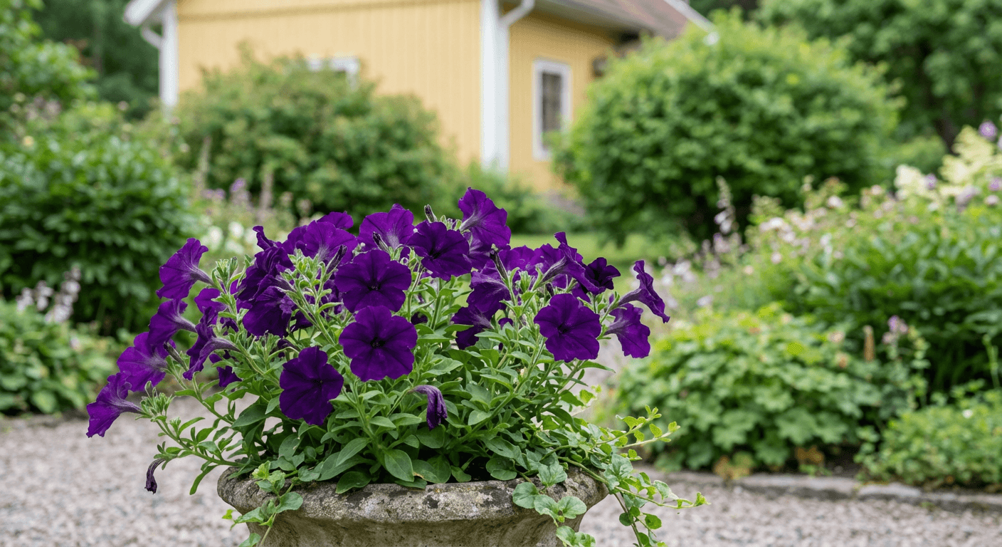 Petunia 'Surfinia Purple' – purpurfärgad hängblomma