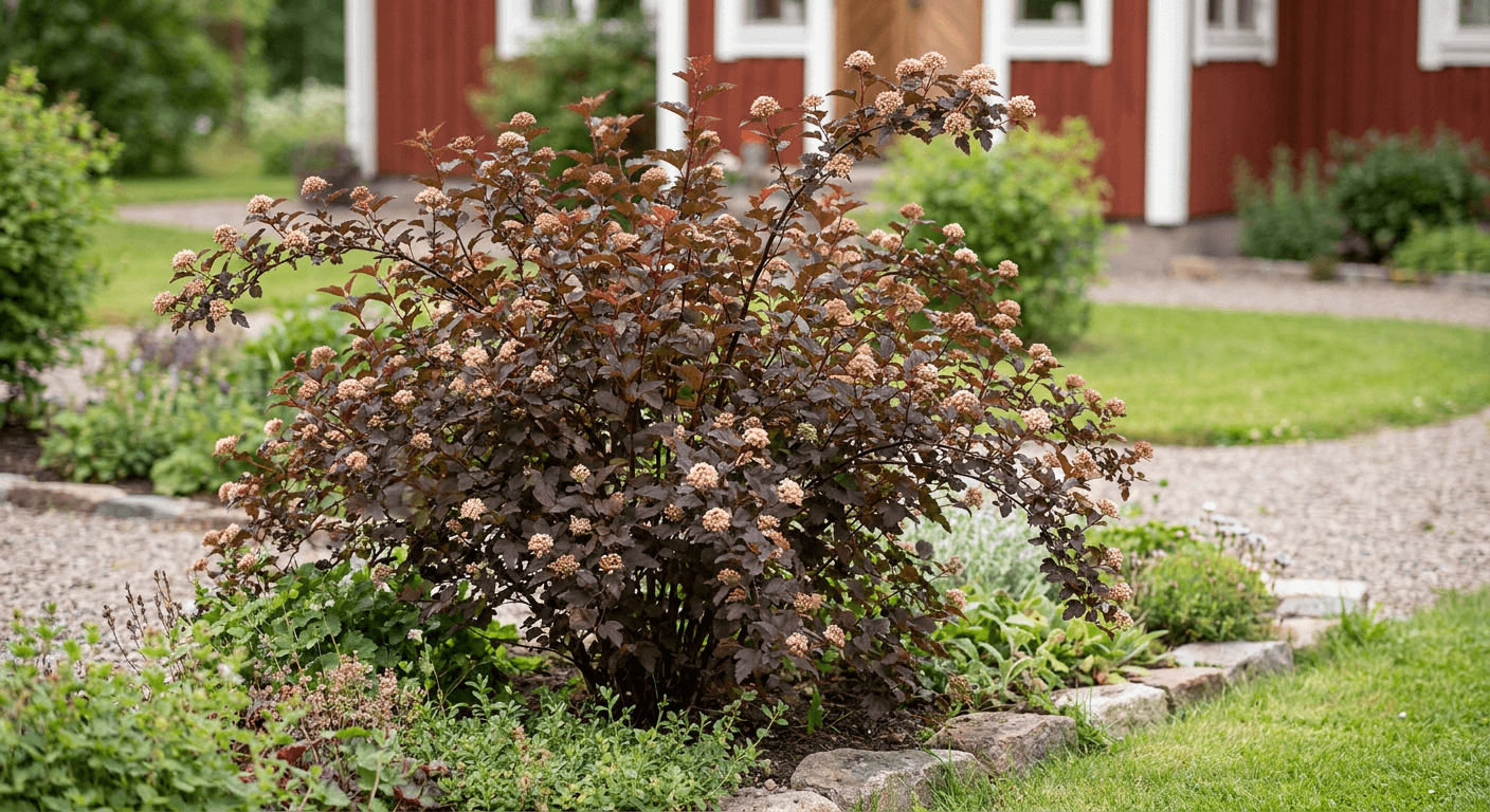 Purpur-smällspirea 'Diabolo' – mörkröda blad