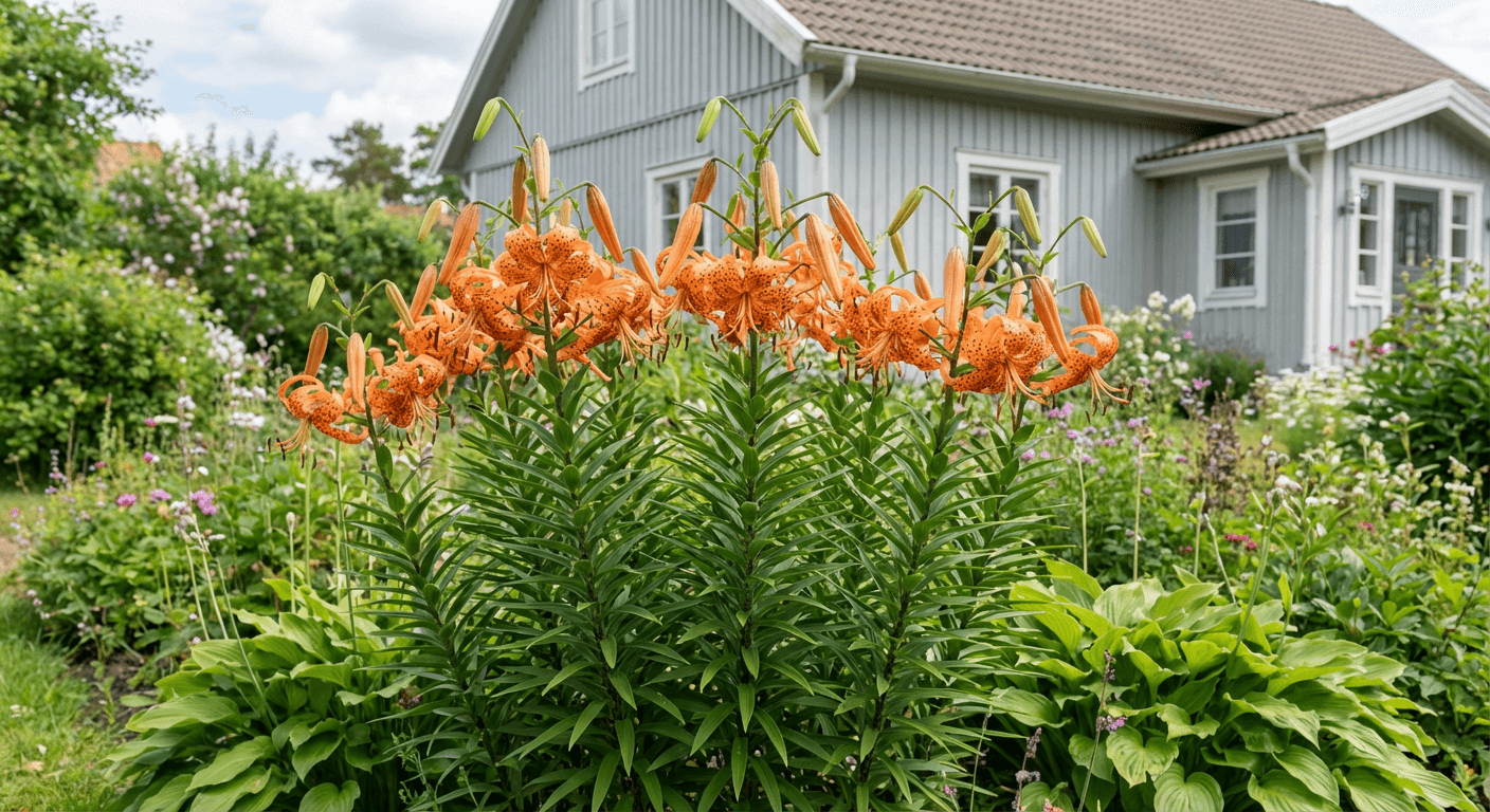 Tigerlilja – orangea blommor med svarta prickar