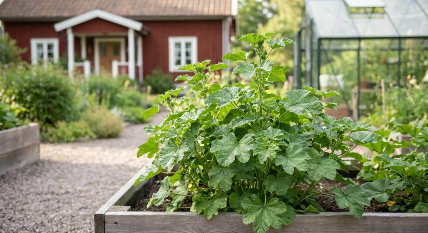 Rundmalva – ätbar perenn med lila blommor