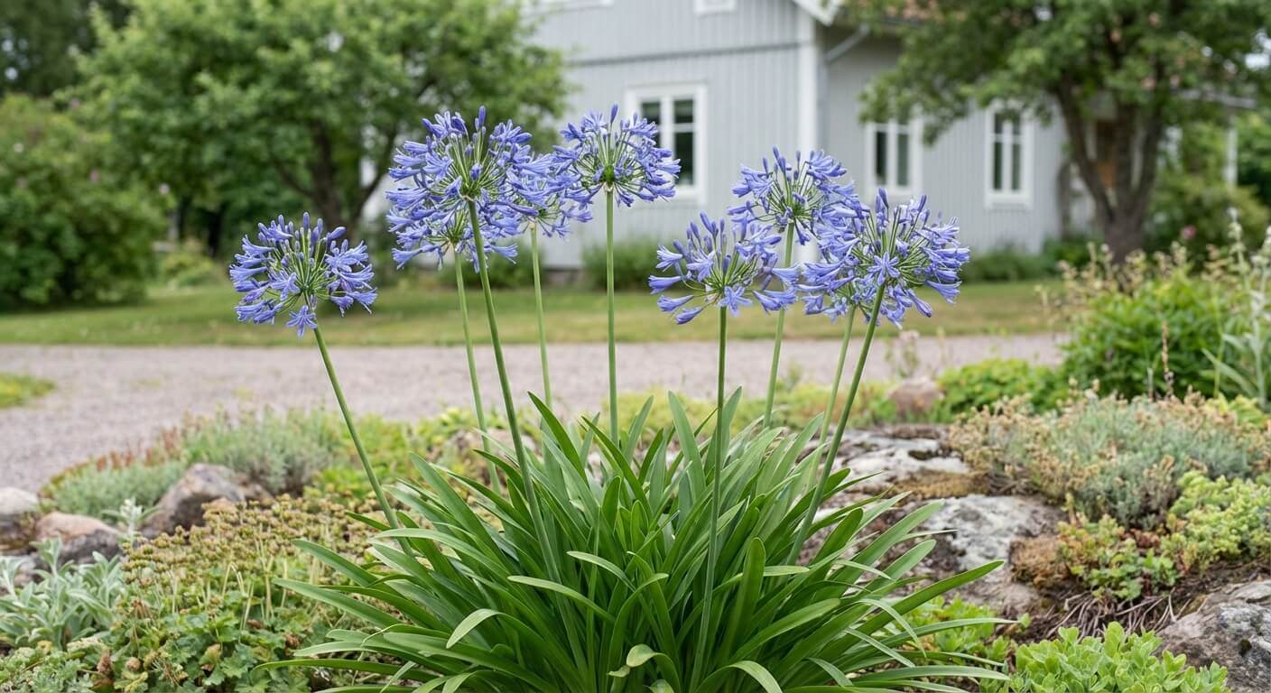Afrikas blå lilja – blå blomklasar i kruka