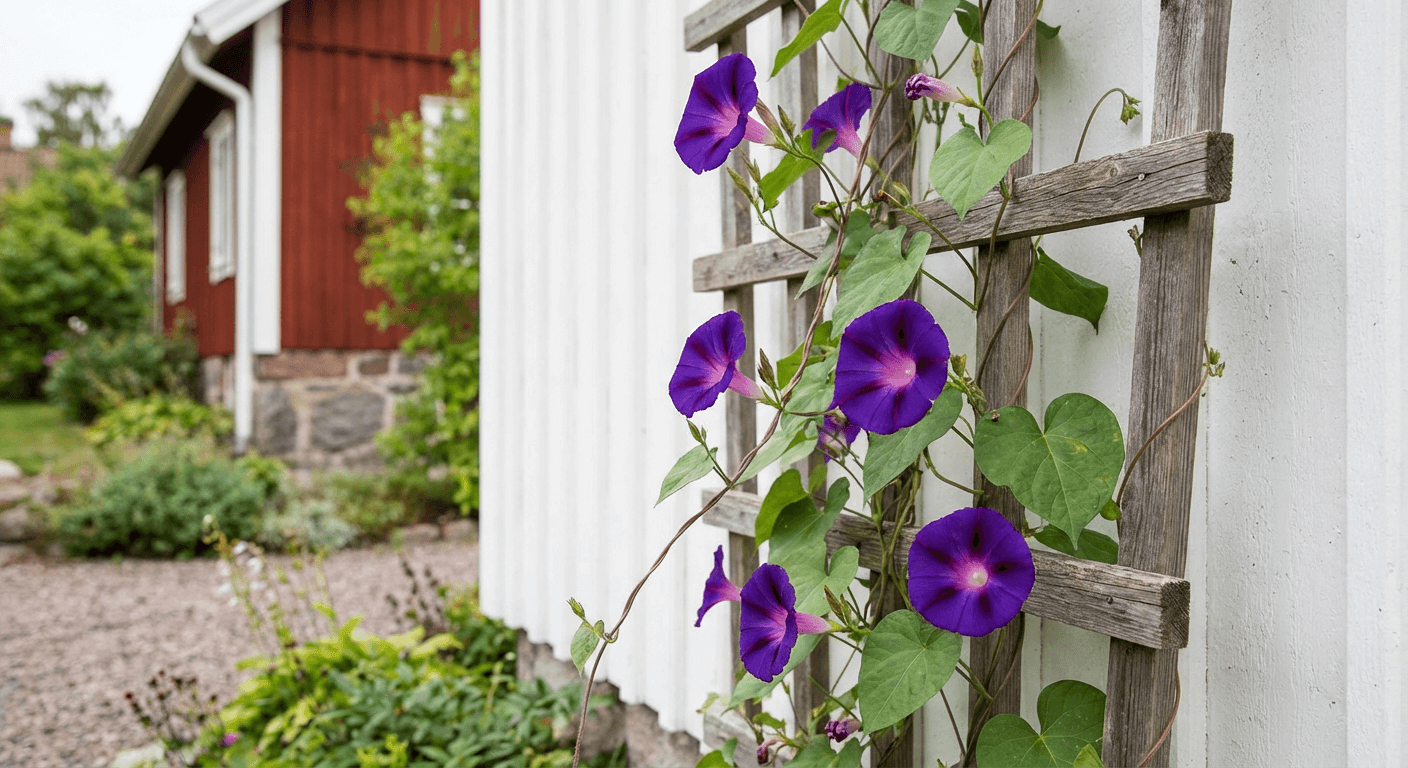 Purpurvinda – snabbväxande klätterprakt med trumpetformade blommor