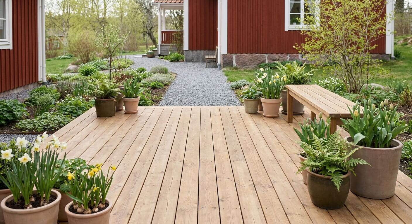 Rengöring och oljning av trädäck på våren