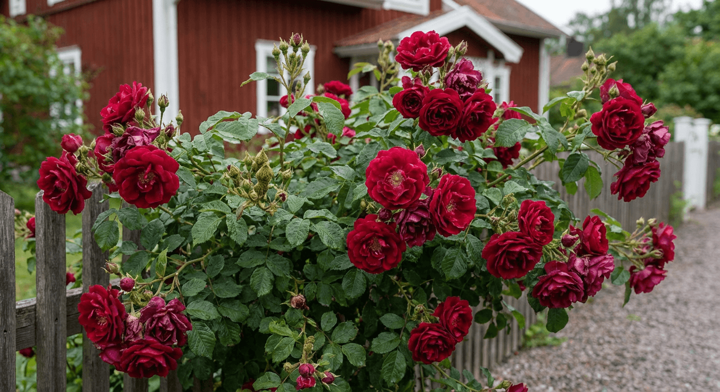 Mossros 'Henri Martin' – klassisk buskros och klätterros med karminröda blommor