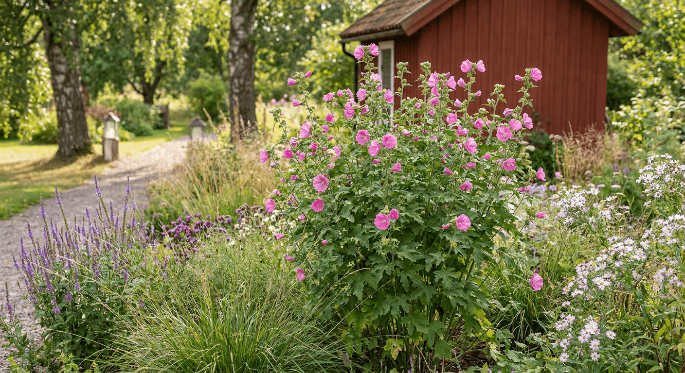 Rosenmalva – rosa blomster från juli till september