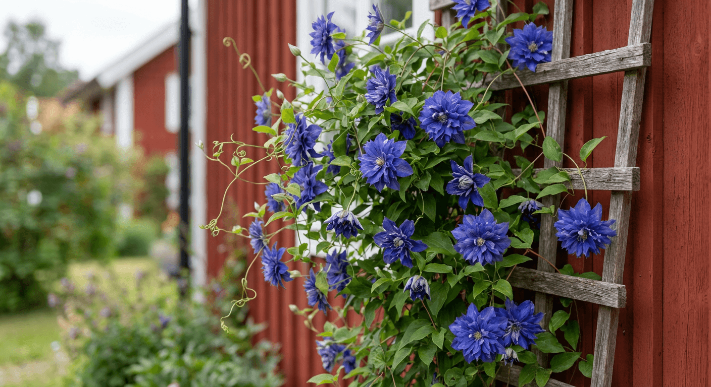 Klematis 'Multi Blue' – dubbla blommor, två blomningar