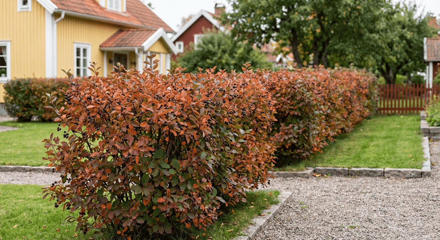 Kopparhäggmispel – häck med vita blommor och höstfärg