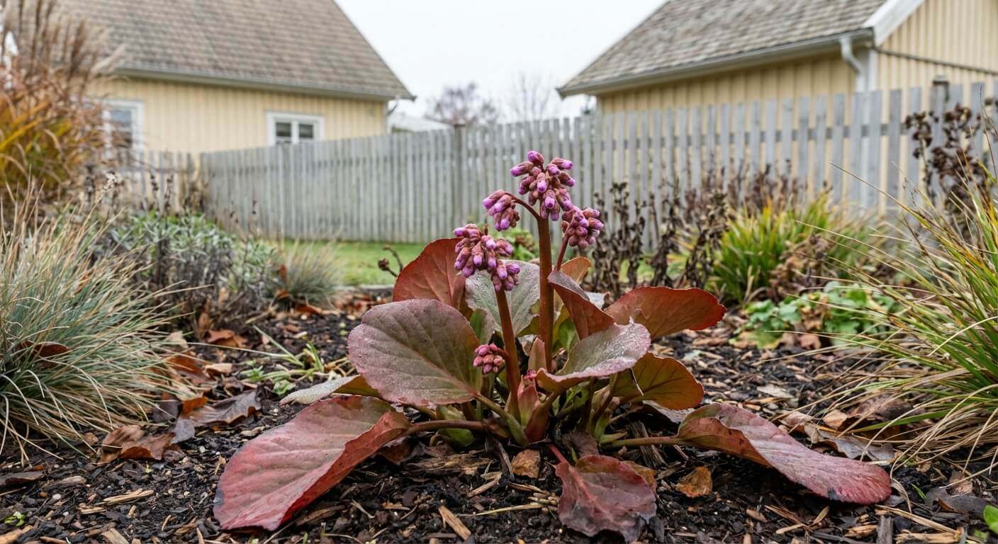 Hjärtbergenia 'Rotblum' – mörkrosa försommarblommor