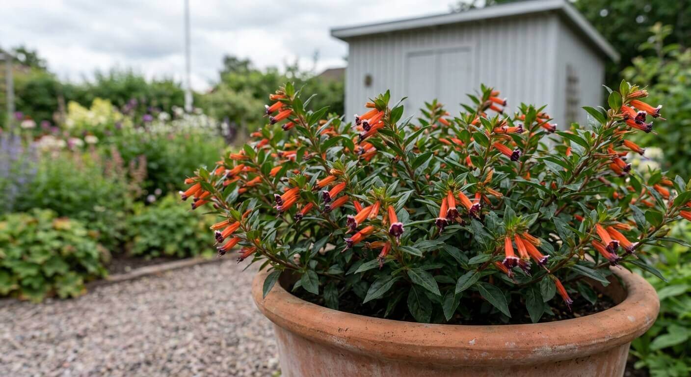Ampelfackla – röda cigarrblommor för soliga krukor