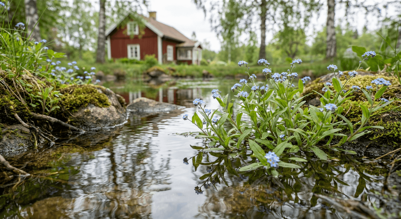 Äkta förgätmigej – blå blommor vid fuktig mark