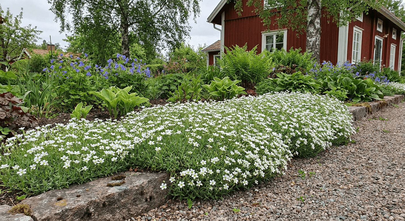 Bergnarv – vita blommor i stenpartier och rabatter