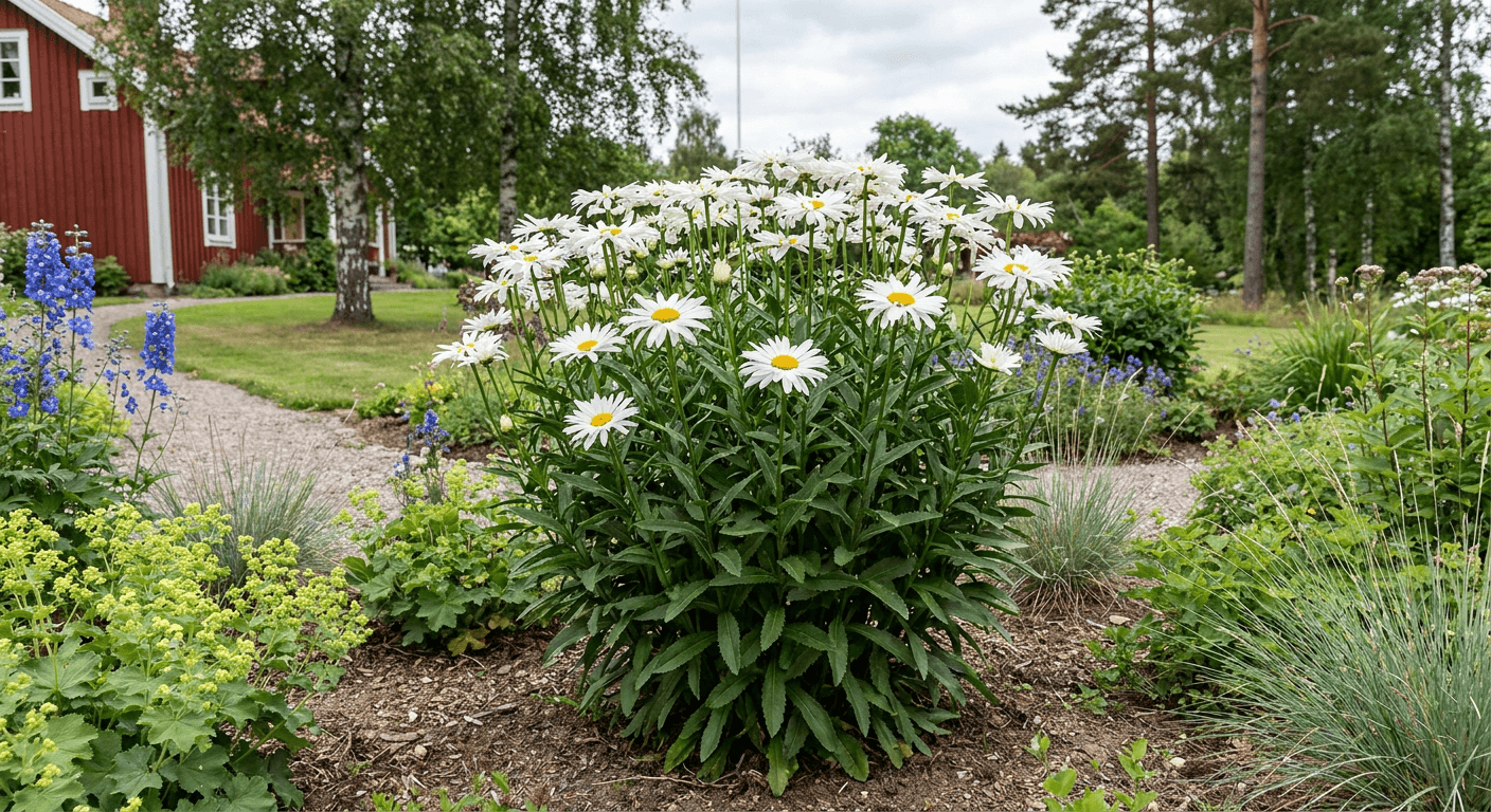 Jätteprästkrage – vita sommarblommor för solig rabatt