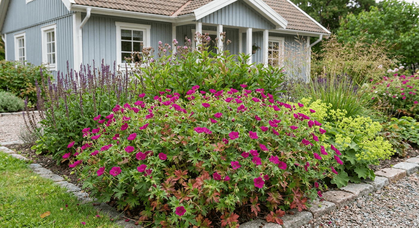 Blodnäva 'Max Frei' – kompakt marktäckare med karmosinröda blommor
