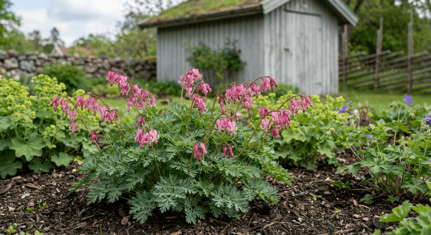 Fänrikshjärta – skuggtålig perenn med rosa hjärtformade blommor