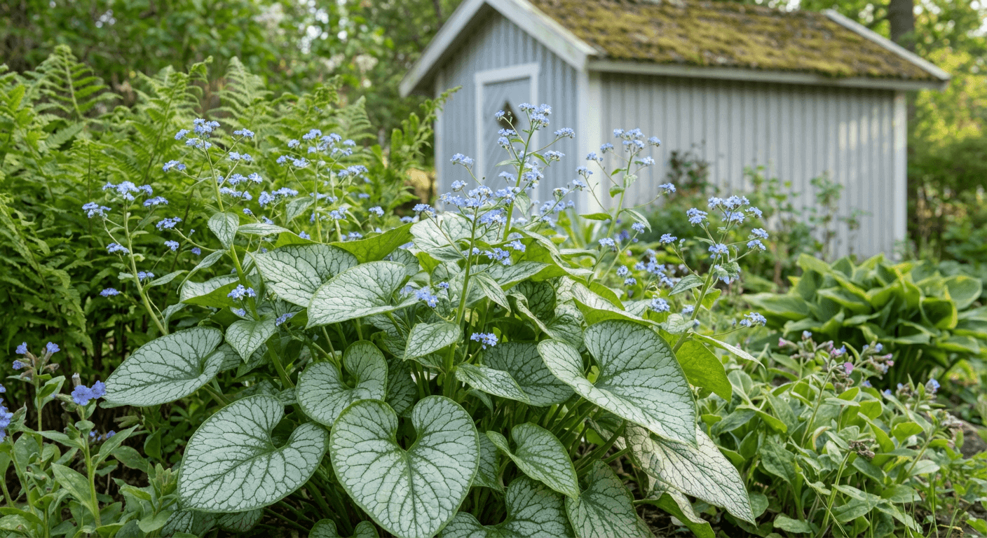 Kaukasisk förgätmigej 'Jack Frost' – silvermönstrade blad för skuggiga rabatter