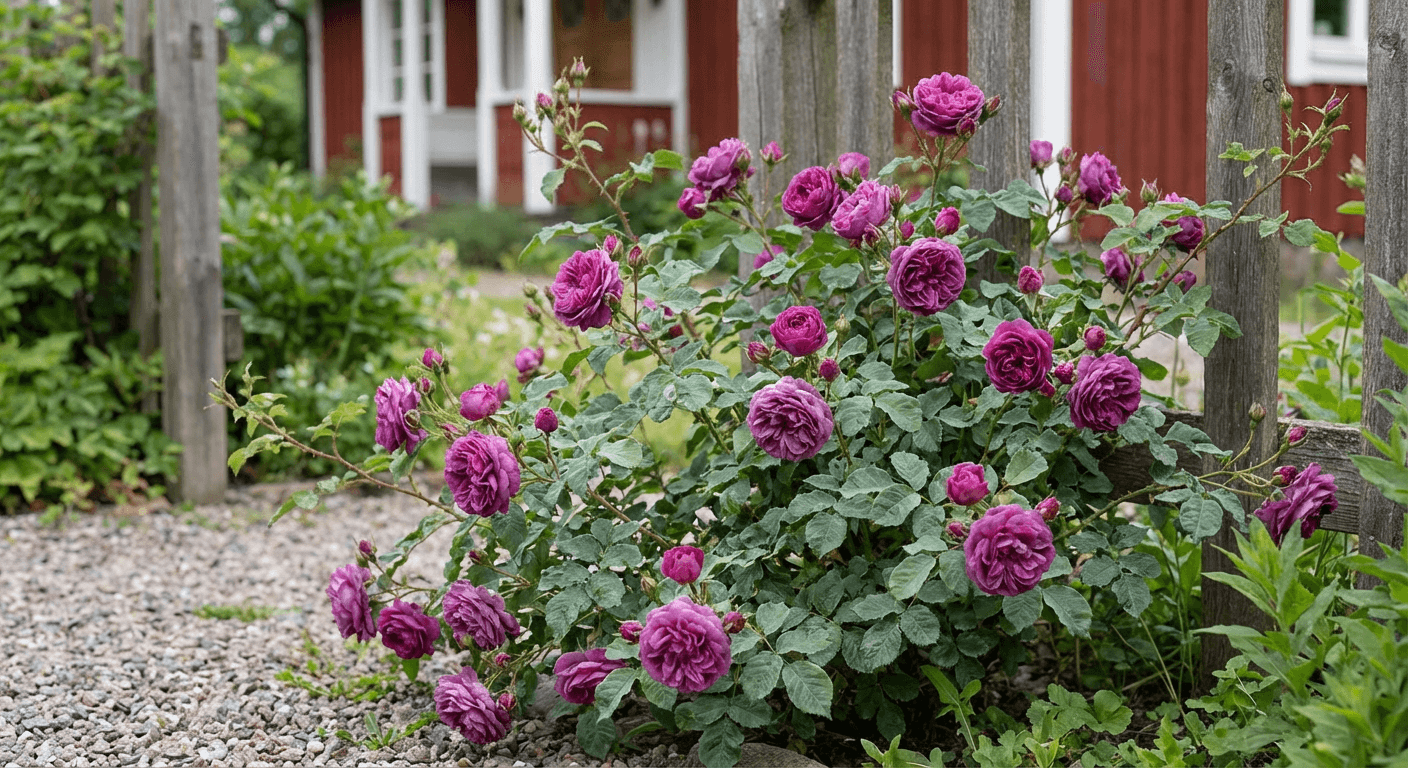 Ros 'Rose de Resht' – starkt doftande buskros