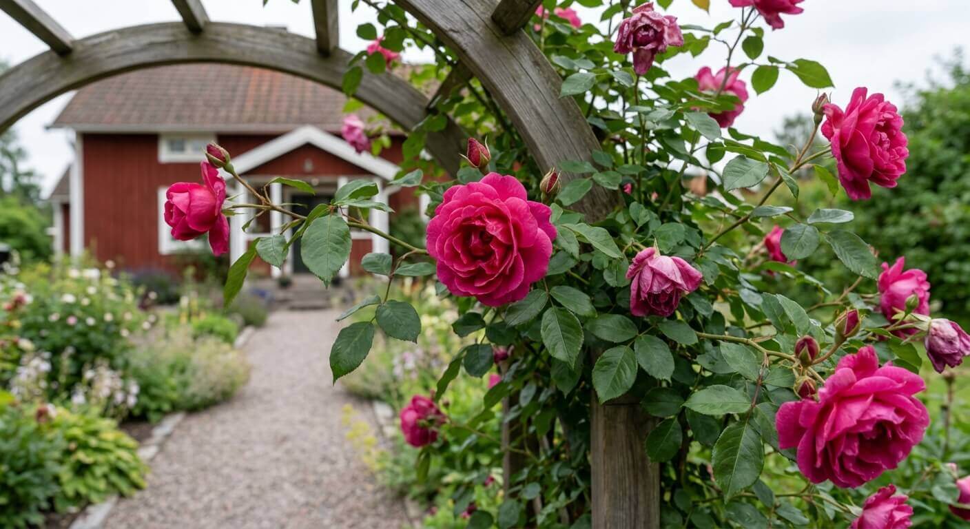 Bourbonros 'Zéphirine Drouhin' – taggfri klätterros