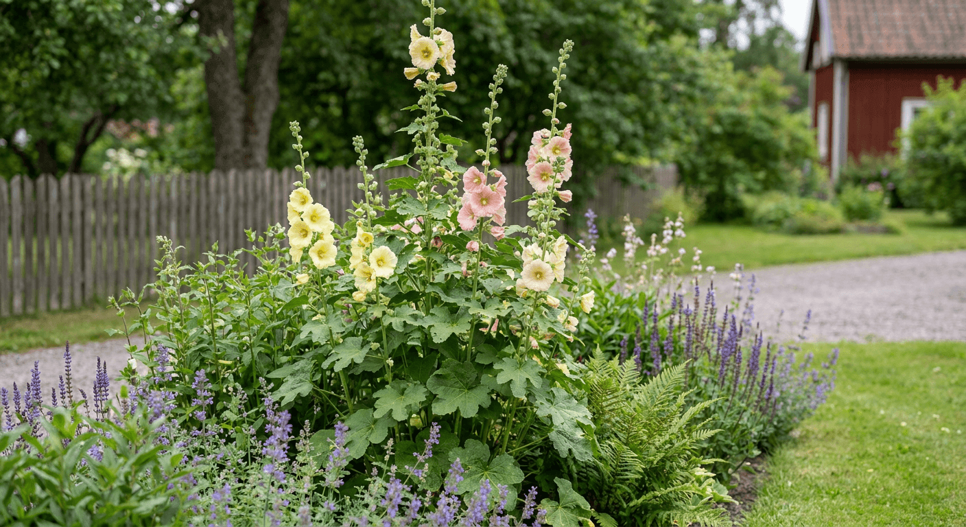 Flerårig stockros – höga blomspiror för soliga lägen