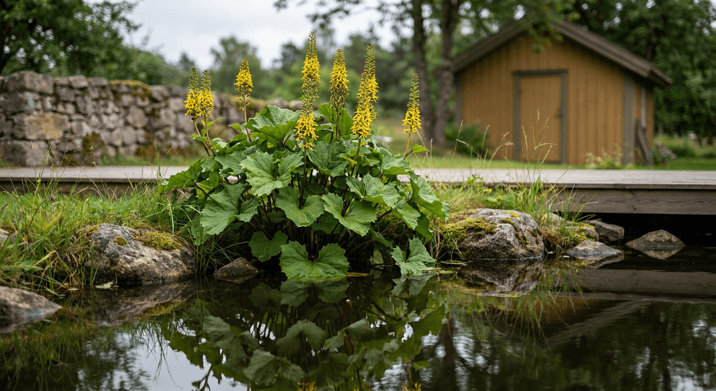 Japansk lysing – solgul blomsterprakt vid dammkanten