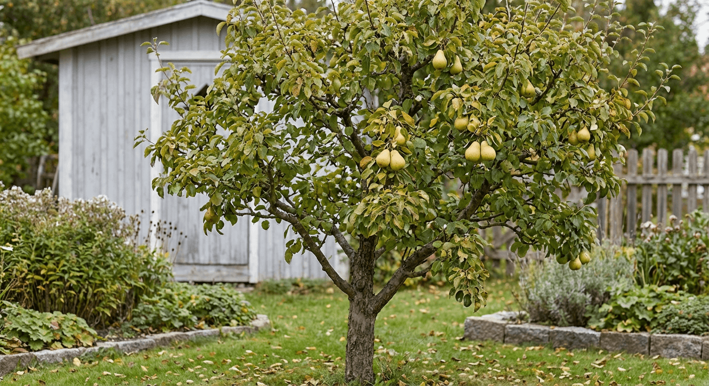 Päron 'Augustimarknad' – tidig skörd med gulgröna frukter