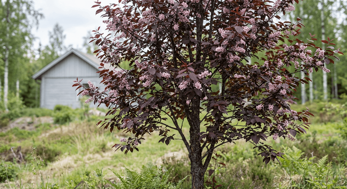 Blodhägg – purpurröda blad och doftande vårblommor