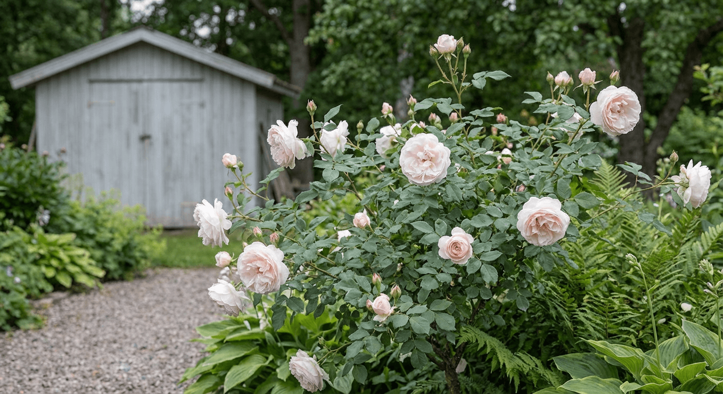 Albaros 'Maiden's Blush' – klassisk ros med fyllda blommor