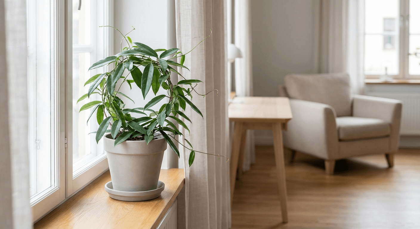 Klätterskenhortensia – vit blomning i kruka