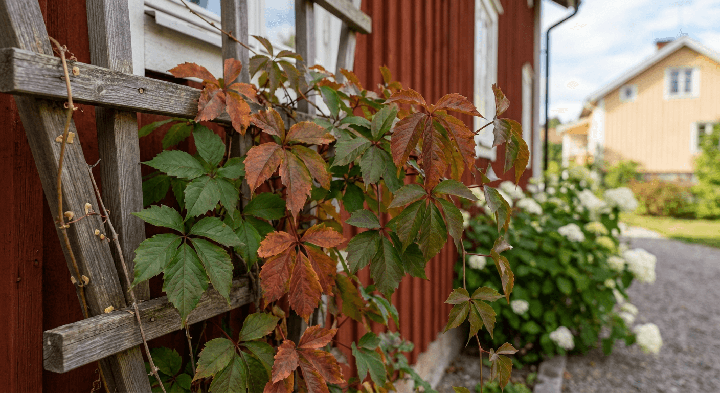 Vildvin – eldröd höstfärg på klättrande väggar