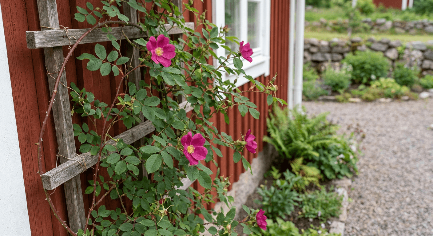 Alpklätterros – tålig ros med röda nypon för nordiska trädgårdar