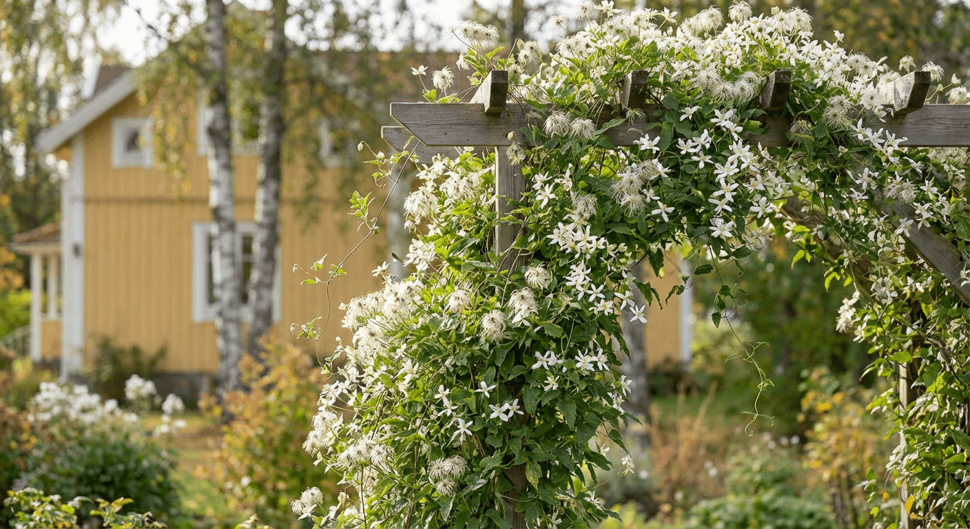 Sibirisk klematis 'Sumarok' – guldgula sensommarblommor