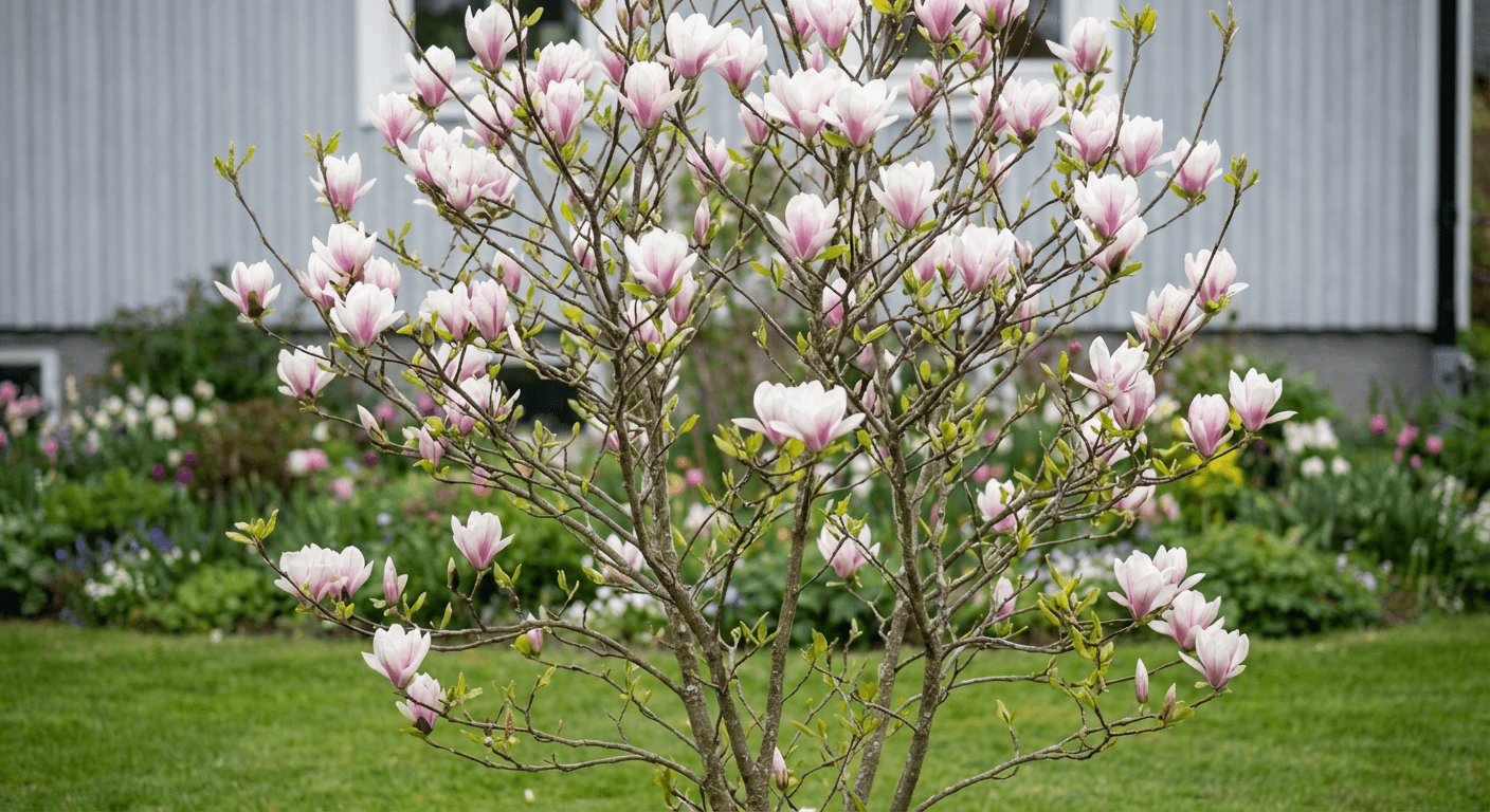 Praktmagnolia – vårblomning på bar kvist