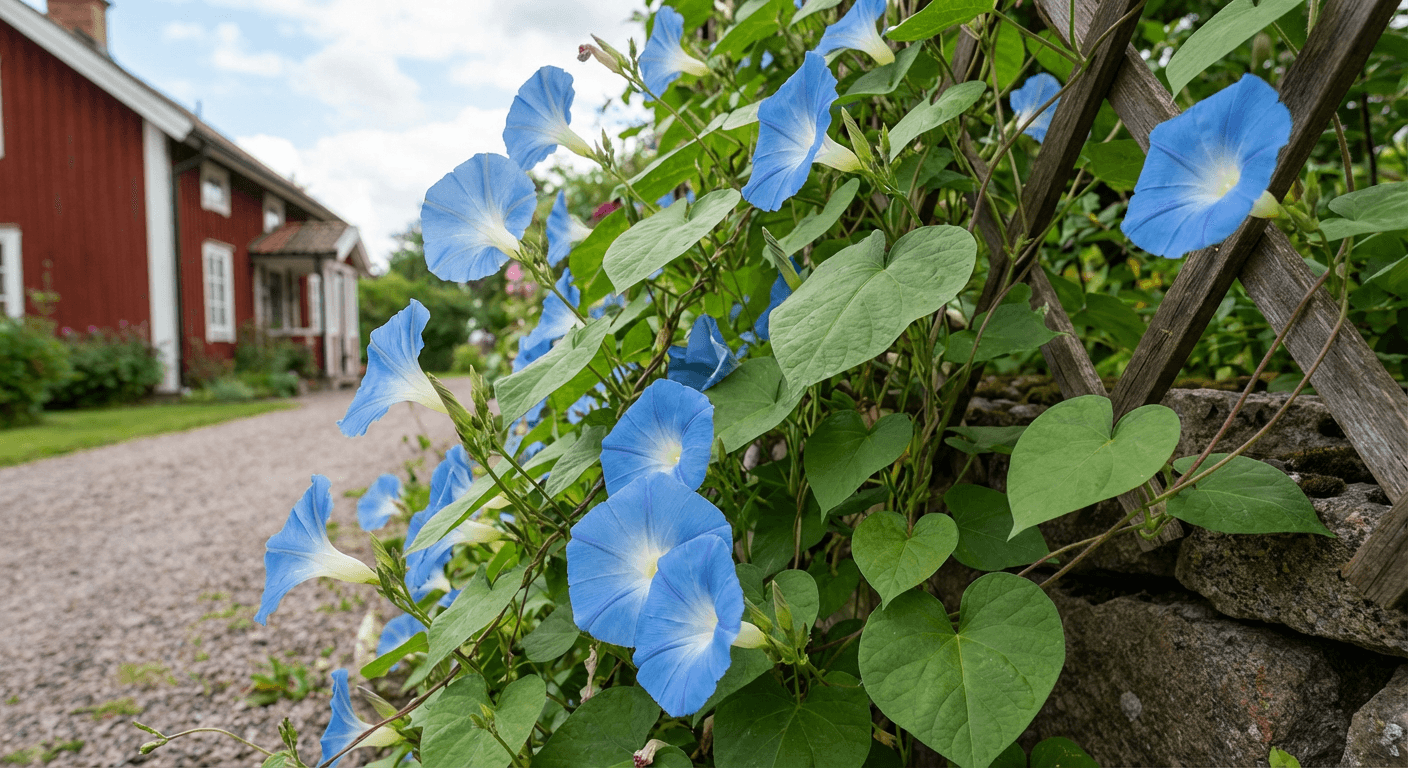 Morgonfru 'Heavenly Blue' – snabbväxande klätterväxt