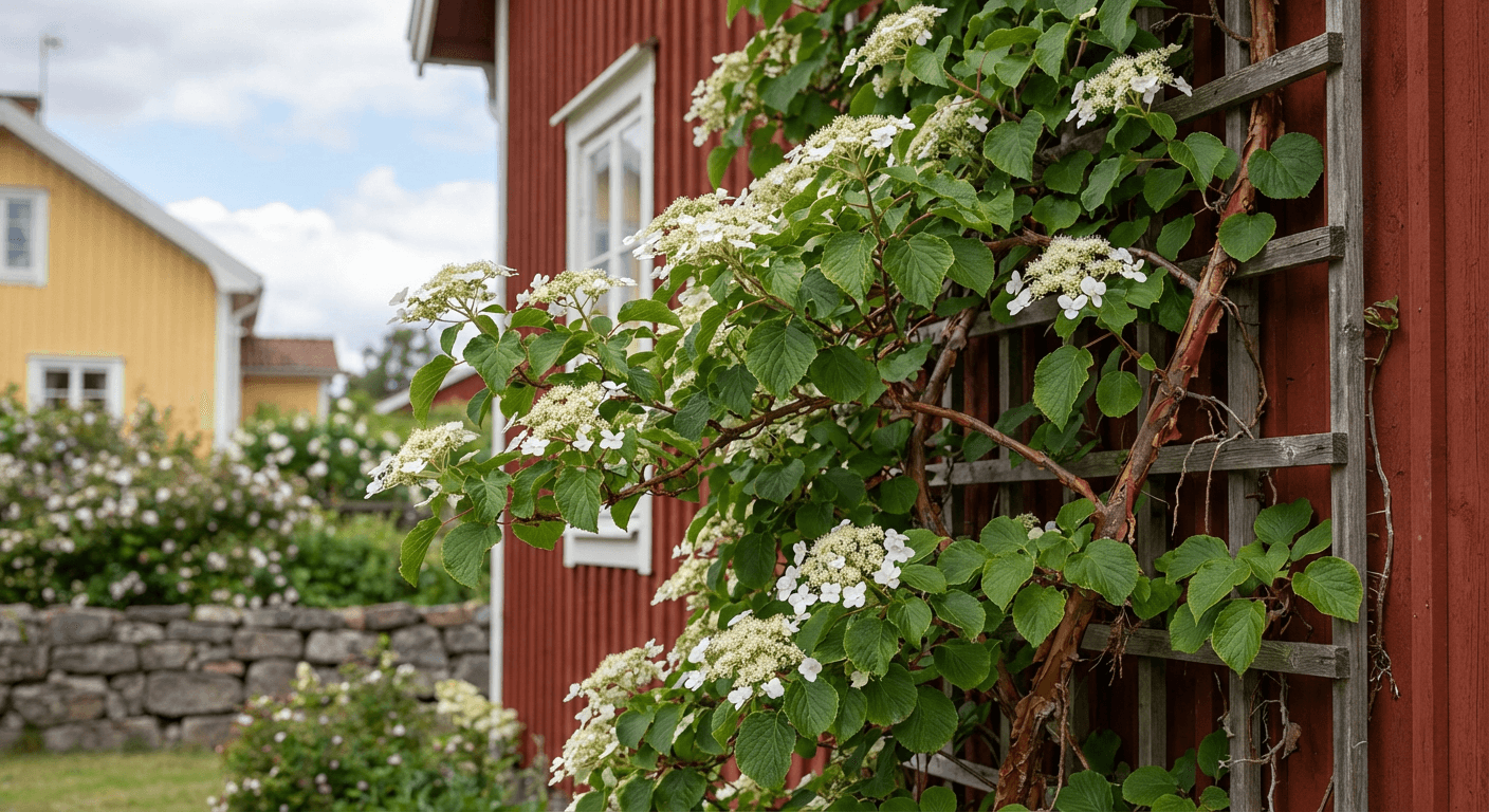 Klätterhortensia – självhäftande klättrare med vita blommor