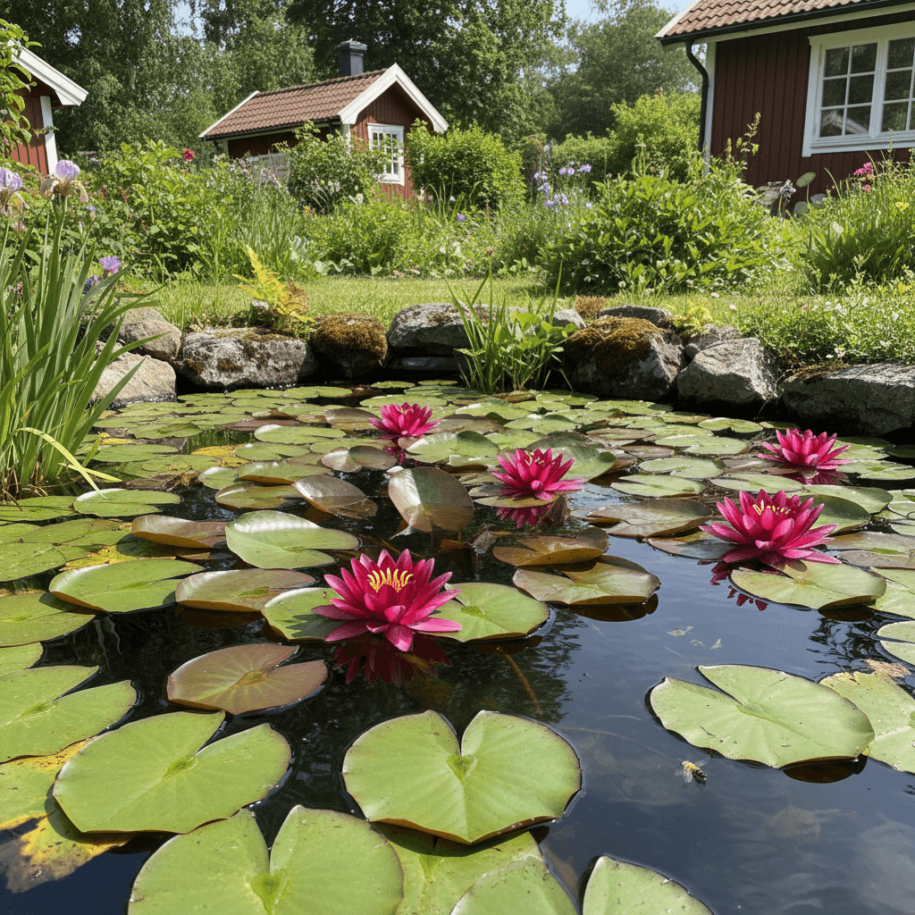 Näckros 'Escarboucle' – röda blommor i dammen