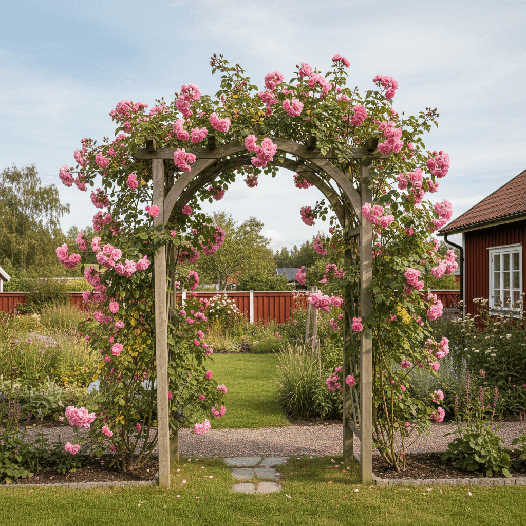 Rosarium Uetersen – mörkrosa klätterros