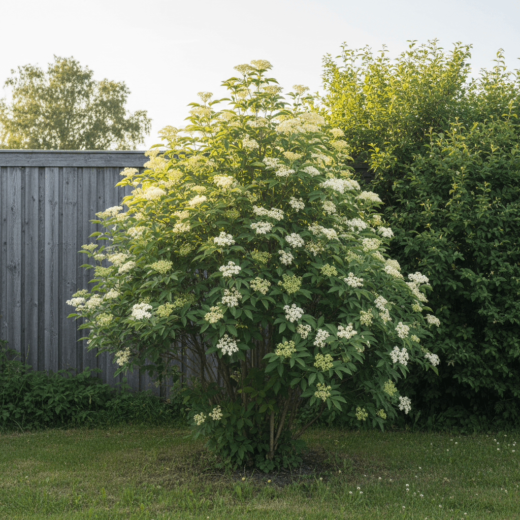 Fläder – vita blomklassar och svarta bär