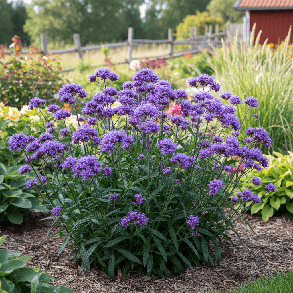 Styvverbena – lila blomster från juli till frost