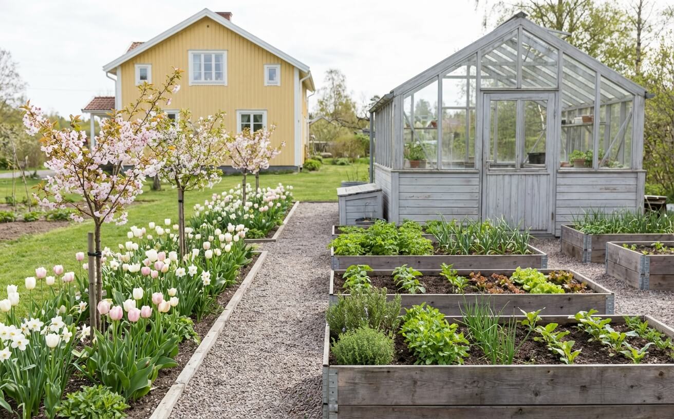 Maj trädgårdsbild